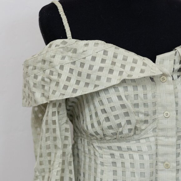 Jonathan Simkhai Paulina Sheer Windowpane Cotton & Silk Blouse Size XL - Picture 4 of 10